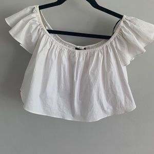 Forever 21, White Off the Shoulder Crop Top, Women's Medium